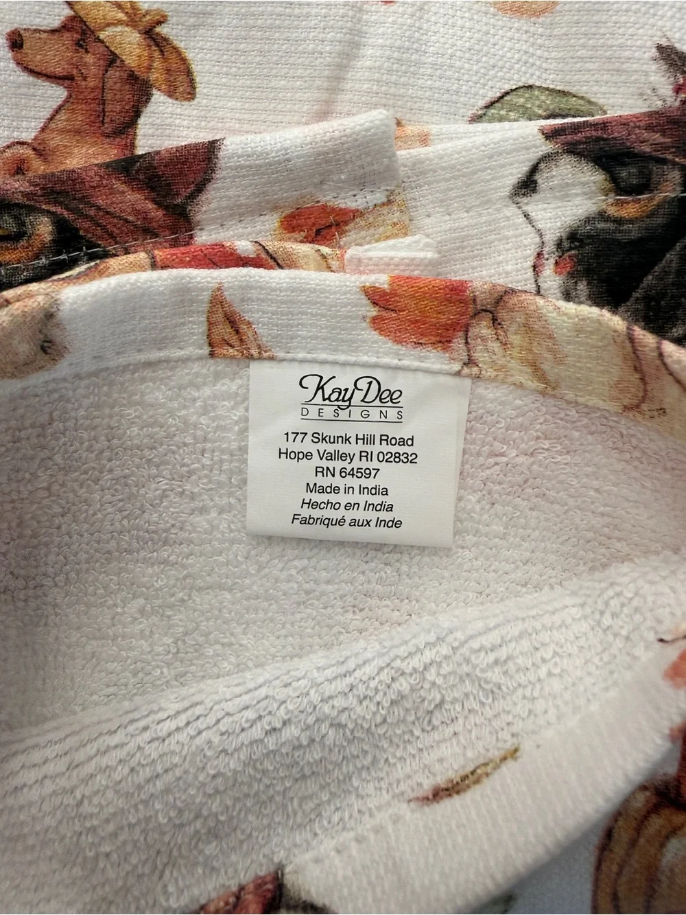 KAY DEE KITCHEN TOWELS (2) DOGS PUMPKINS LEAVES FALL 18 X 28 TERRY LINED NWT